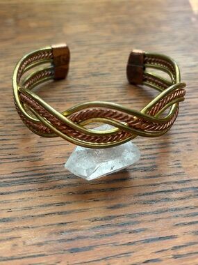 Twisted Two-Tone Metal Cuff Bracelet - Gold & Copper
